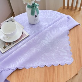 EFFICINATURE Square Tablecloth 36x36 Inch Purple Leaves Pattern Scalloped Edge Waterproof Jacquard Nightstand End Table Cover for Coffee Teapoy Table Room Decor