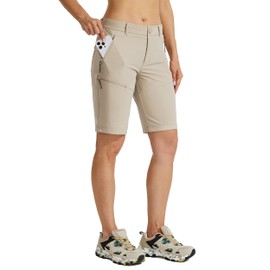 Willit Women's 10" Hiking Golf Long Shorts Quick Dry Athletic Outdoor Summer Shorts with Pockets Khaki Size 12