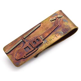 Artisan-Crafted Bronze Money Clip with UH-1 Huey Military Helicopter Design