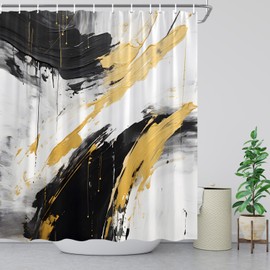 ZWSMZW Black White Abstract Shower Curtain Grey Brushstrokes Modern Oil Painting Graffiti Art Creative Brush Bathroom Decor Fabric Curtain with Hooks