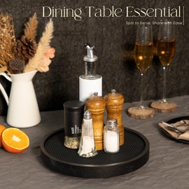 EOSAHR Wood Lazy Susan Organizer Turntable for Organization and Storage – Chic 10.5" Lazy Susan Turntable for Cabinet, Bathroom Decor & Coffee Table - Ideal for Home and Kitchen (Black)