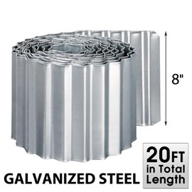 Worth Garden Wide-Corrugated Galvanized Steel Landscape Lawn Edging - 8" x 20' Flexible Sturdy Garden Long Strips of Metal Edging for Raised Flower Bed Tree Surrounds