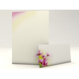 Writing Paper Set "Summer Flowers" 20 Sheets of A4 + 20 Fully Printed Envelopes DIN Long for Laser / Ink / Copy / Hand