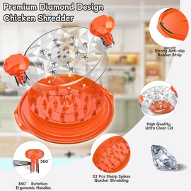 Chicken Shredder-Large Chicken Breast Shredder Tool Twist with Brush, Visible Meat Shredder Machine, Strong Anti-Slip Strip, Ergonomic Handle, BPA Free, Suitable for Steak Pork Chicken, Orange