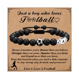 Casxyue Football Gifts For Boys Football Bracelet With Initial For Teenage Boys Birthday Christmas Gifts For Son Grandson Nephew Brother (A)
