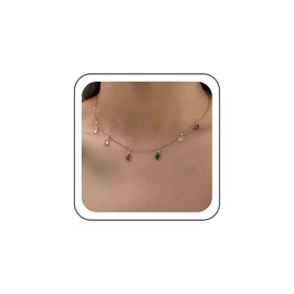 Inateannal Boho Colorful Rhinestone Necklace Crystal Teardrop Pendant Necklace Gold Crystal Choker Necklace Rainbow Gem Chain Necklace Jewelry for Women and Girls