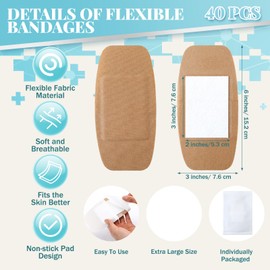 Geiserailie 40 Pcs Extra Large Flexible Adhesive Bandages 6"x3" Fabric Bandages with Non-Stick Pad Latex Free Painless Removal for Wound Care and First Aid