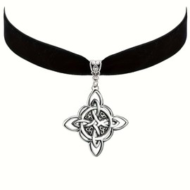 CLOORDE Witch Knot Choker Necklace for Women Black Gothic Witches Knot Neck Chain Silver Unique Celtic Knot Pendent Necklace Witchcraft Symbol Pagan Jewelry Accessories Gifts for Her