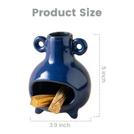 KOKUNKA Handcrafted Palo Santo Holder, Incense Candle and Matchstick Mini Chiminea for Meditation Space, Wood Sticks and Bulk Incense, Blue