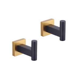 GERZWY Stainless Steel Towel Hook Heavy Duty Wall Mounted Robe Coat Hook for Bathroom 2 Pack (Black & Gold)