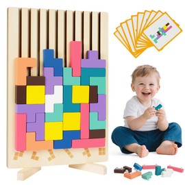 Ainiv Wooden Puzzle Puzzle Games, Wooden Stacking Puzzle, Montessori Toy Game Wood, 3D Brain Puzzle with 10 Cards, Educational Toy, Intelligence Jigsaw, Brain Toy, Gift for Children