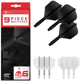 TARGET Darts K-Flex Integrated Dart Flights and Shafts, Intermediate Stem (26mm), No.6 Flight, 9-pack Bundle, Black, White & Clear | Kflex 2 In 1 Flight and Stem, Professional Darts Accessories