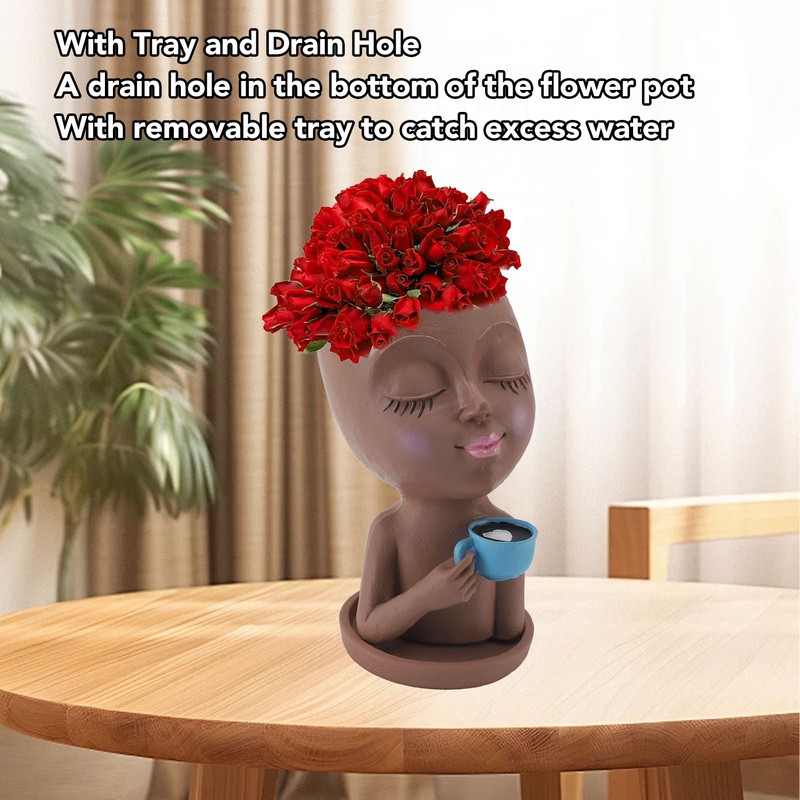 Resin Face Plant Pot Creative Cute Small Drinking Coffee Succulent