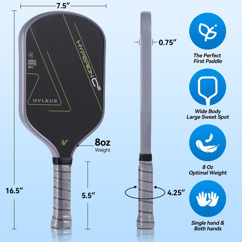 HVLKUB Lightweight Pickleball Paddle Equipment-Raw T700 Carbon Fiber Surface|16mm PP
