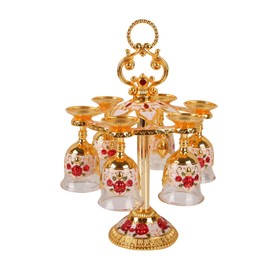 6Pcs Chinese Chalice Retro Style Zinc Alloy Glass Embossed Flower Pattern Pimp Cup for Party Banquet Bar Family Gold and White
