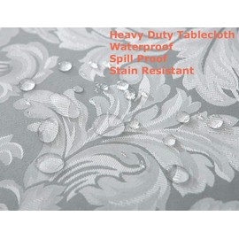 Tektrum Heavy Duty 60 X 120 inch Rectangular Damask Jacquard Tablecloth Table Cover - Waterproof/Spill Proof/Stain Resistant/Wrinkle Free - Great for Banquet, Parties, Dinner, Wedding (Silver Gray)