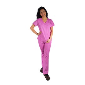 Reina Scrubs 1604 Mock WRAP TOP W/SECTIONAL Pockets (M Petite, Sweet Orchid)