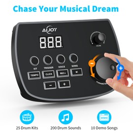 AiJoy Electric Drum Set with Quiet Mesh Pads, 5 Drums, 3 Cymbals, Dual-Zone Snare, USB MIDI, Intelligent Sound Module, Drum Throne, Headphones, Sticks, 25 Kits & 195+ Sounds for Beginners & Adults