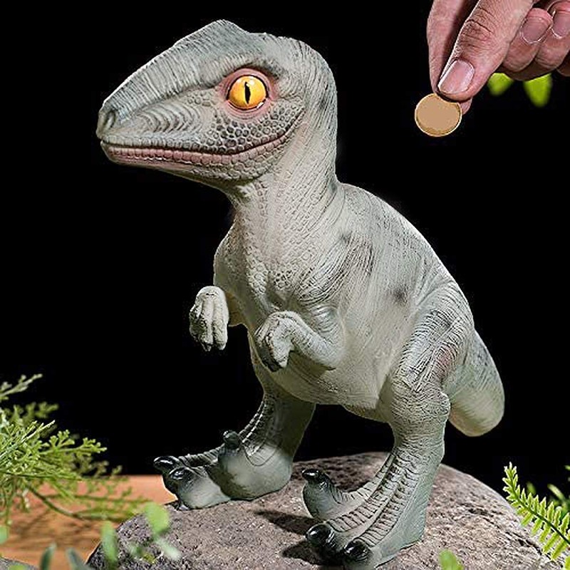 MASSJOY Resin Dinosaur Velociraptor Piggy Bank, Boy Birthday Present.