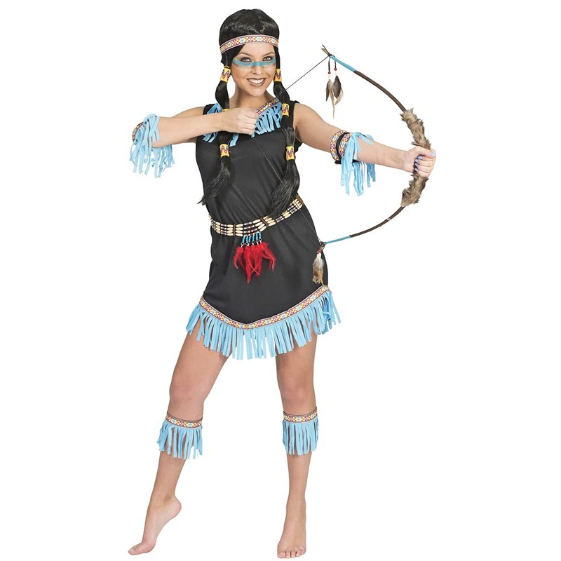 Generique - Indian costume with blue fringes for women Medium