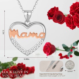 Evegfts Mothers Day Gifts for Mom/Grandma/Mother-in-Law, Mama Necklace for Women Dainty Heart Pendant Necklace for Women Silver Necklace Jewelry Gift for Women from Daughters Son Granddaughter(MaMa 03)