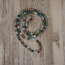 Celtic Gift Ideas 108 Mala Stone Beads Bracelet Crystal Necklace with Infinity Knot Lucky Charm, Stone