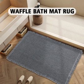 EP Jeans Waffle Bath Mat Rug, 18" x 25" Super Absorbent Non Slip Bath Mats for Bathroom Floor, Ultra Soft Bathmat Machine Washable Bathroom Rugs with Tassels, White