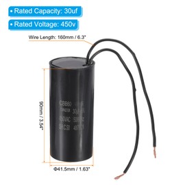 PATIKIL 30uf CBB60 Run Capacitor, AC 450V 2 Wires 50/60Hz Motor Running Capacitor 90x41.5x90, Black