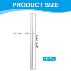 PATIKIL Round Metal Rod 2.3mm x 65mm, 30 Pcs Carbon Steel Round Shaft Rod Smooth Solid Shaft Bar Stock for Crafts Lathes Miniature Axle RC Airplane Car Model