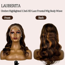 Ombre Highlighted 13x6 HD Lace Frontal Wig Human Hair Body Wave 180% Density Lace Front Wigs Human Hair Perruque Femme Humain Naturel 20 Inches Mocha Blonde
