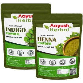 Oree Aayush herbal INDIGO POWDER & HENNA POWDER 100% NATURAL HAIR COLOR (100g EACH), Green