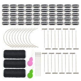 Hair Extensions Clip Set 50 Pcs 6-Teeth U-Shape Snap Clips 10 Curved Needles 3 Rolls Weaving Thread 20 T-Pins 5 I-Pins for Wig Making Hair Extension ( Black )