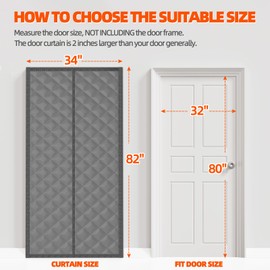 Vaniture Magnetic Thermal Insulated Door Curtain Fits Door Size 32" x 80", Magnetic Thermal Cover for Winter with Weatherproof Oxford Fabric and Cotton Fiber Fill, Grey