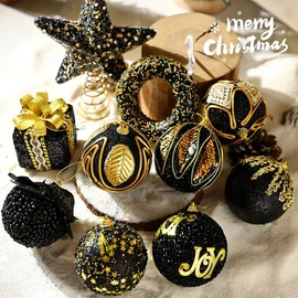 Christmas Ornaments High-Quality Black Gold Series 8CM Color Ball Christmas Tree Decoration Christmas Ball Drop 04 Premium Black Gold - Package 2ea