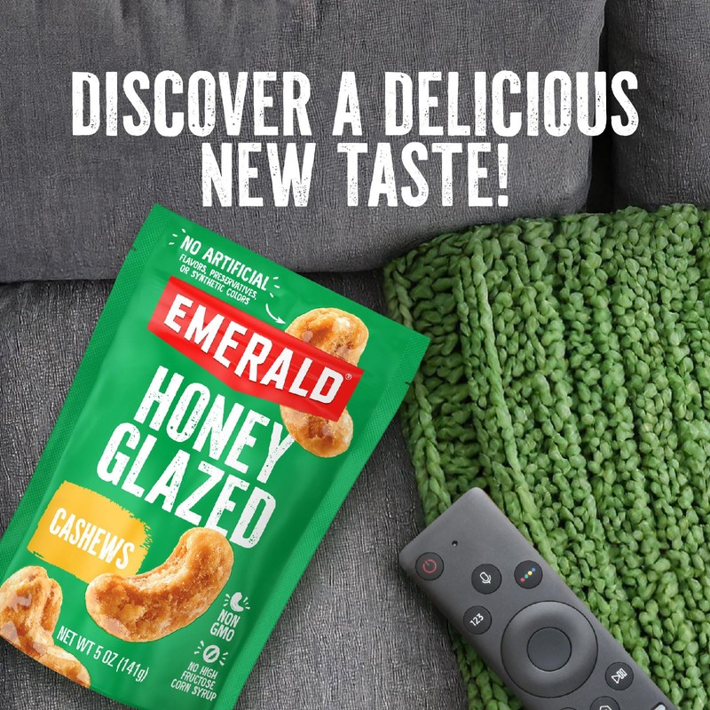 Emerald Nuts Honey Glazed Cashews (1-Pack), 5oz Resealable Bag, Kosher