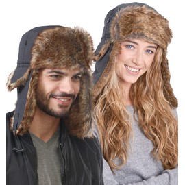 Tough Headwear Winter Trapper Hat - Russian Ushanka Trooper Aviator Hats for Men & Women - Snow Eskimo Hat with Ear Flaps