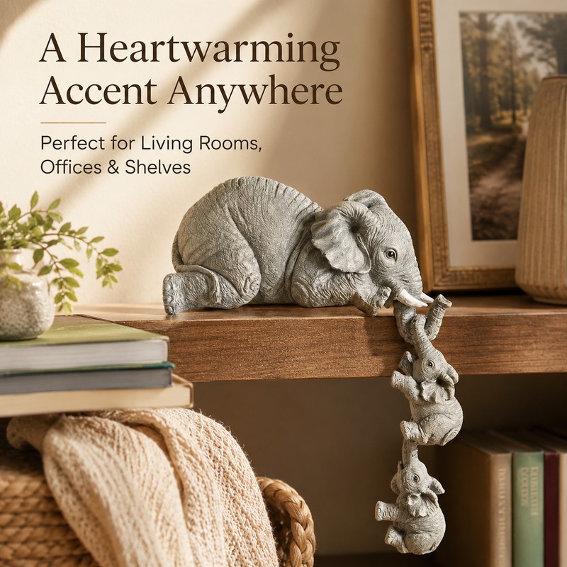 Elephant Figurine Set for Home Decor – Resin Mother &