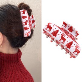 Winter Hair Clips for Women for Thick Hair French Red White Hair Claw Clips Christmas Tree Hair Accessories Snowflake Elk Design Hair Clip Non-slip Christmas Hair Decorations Hair Clamp 1Pcs