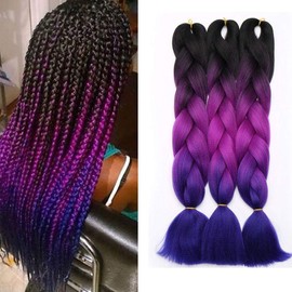 3 Pcs /300g 24'' Two Ombre Jumbo Braiding Hair Synthetic Braid Hair Extensions Black to Purple Red to Dark Blue