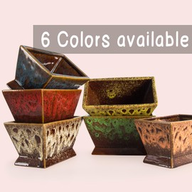 ARTKETTY Succulent Pots - 7 Inch Large Plant Pots with Drainage, Shallow Bonsai Pots Ceramic Succulent Planters for Indoor Outdoor Plants, Modern Cactus Pots Decorative Home Office