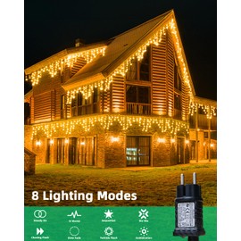 LEDYA Icicle Outdoor Christmas Lights, 17M 480led Christmas Lights Outdoor Decorations, Fairy Lights Plug in for Christmas Decorations, Waterproof/8 Modes/Timer, Outside Roof Window Garden Xmas Light