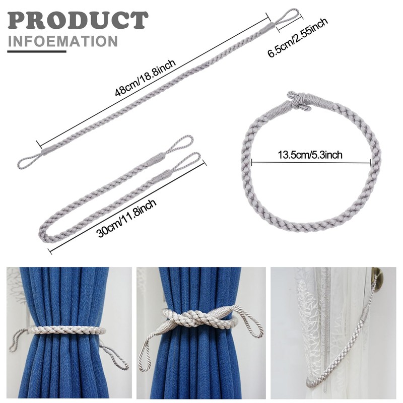 Hiastra Curtain Tiebacks Ropes, 2pcs Decorative Handmade Tie Backs Curtain