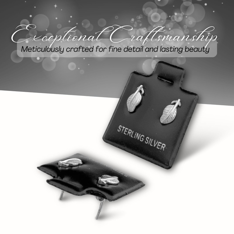 Feather Stud Earrings Sterling Silver - 8mm