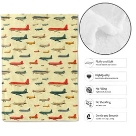 MIEPOS Vintage Airplane Throw Blanket,50x60in,Soft,Lightweight Flannel,Colorful Retro Planes Blankets - Gifts for Kids Boys Girls,Aviation Lovers,for Couch Office Travel,Home Living Room Decor
