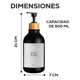 Juego 3 Dispensadores De Baño 500ml Jabon Shampoo Acondicionador Tapa De Bambú Fsy Fasilyt YUB-086 Color Negro