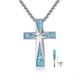 URONE Cross Urn Necklace for Ashes 925 Sterling Silver Cross Turquoise Pendant for Ashes Cremation Jewellery Memorial Gifts for Mum Dad Husband Loss