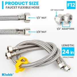Klabb 24-Inch Long Bathroom Kitchen Faucet Connector Braided Stainless Steel Supply Hose 3/8-Inch Female Compression Thread x M10 Male Connector, x 4Pcs (2 Pair)