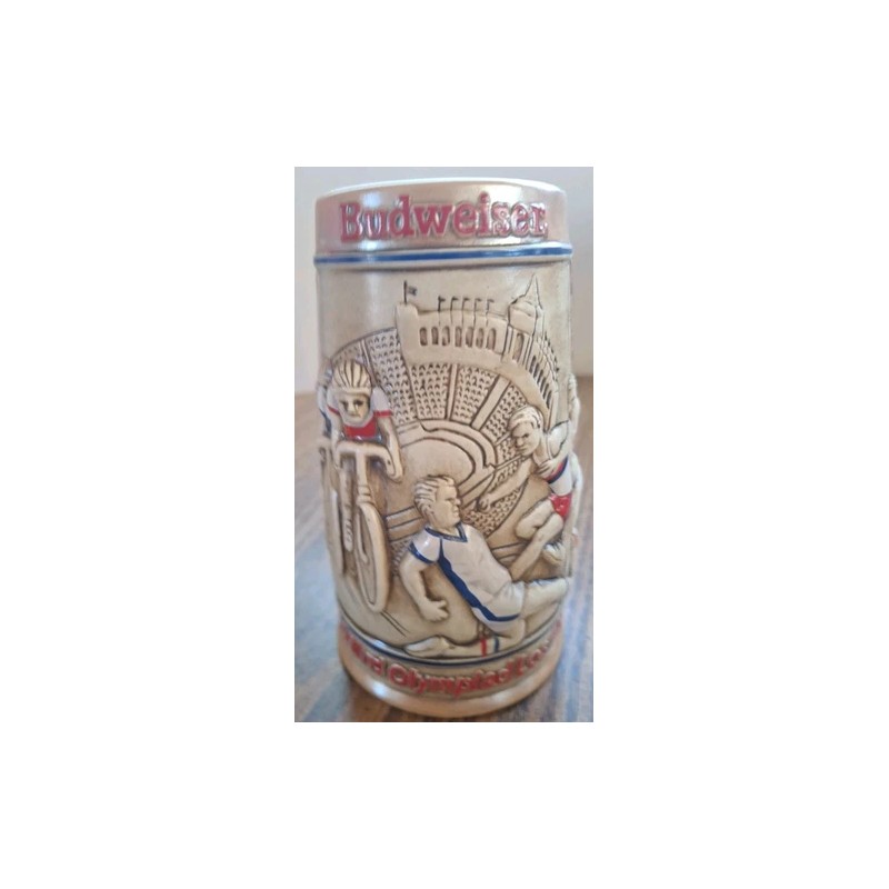 Budweiser Vintage 1980 Budweiser Stein Beer Mug 1984 Olympics Soccer