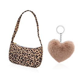 CVFRTT 1 Armpit Bag with Leopard Print and 1 Heart Shaped Pendant, Fashionable Handbag, Women's Handbag, Compact Shoulder Bag, Clothing Accessories, Black and white grid.