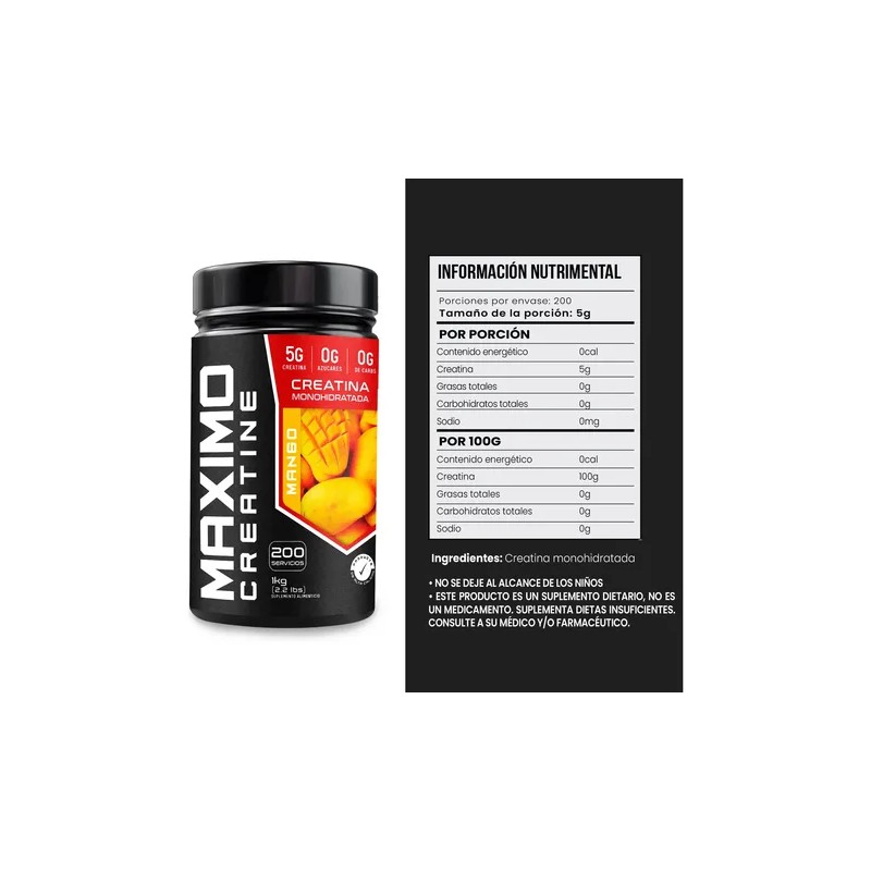 Creatina Monohidratada Maximo Protein 1kg 200 Porciones